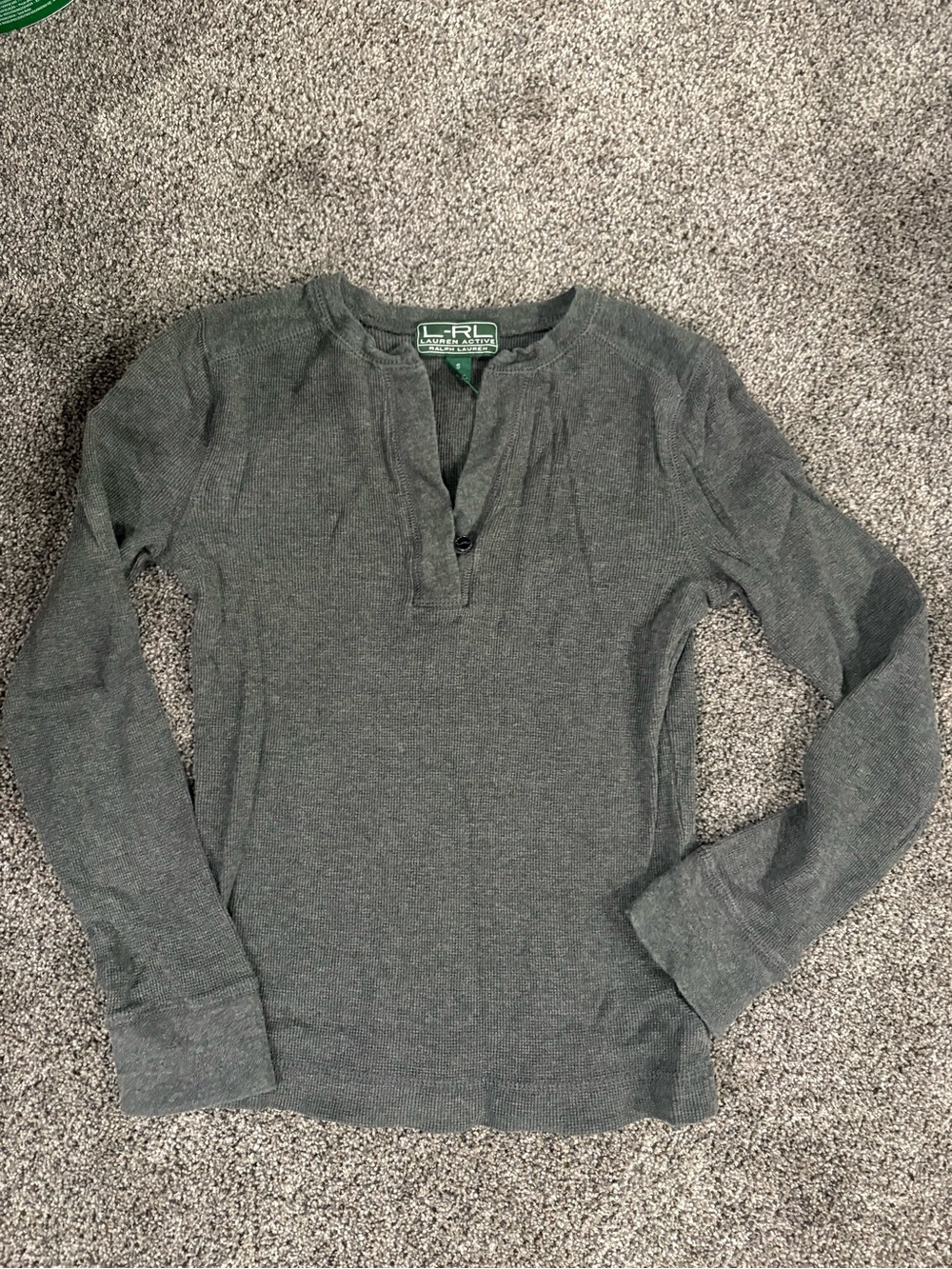 Ralph Lauren Women's Charcoal Gray Henley Knit Sweater